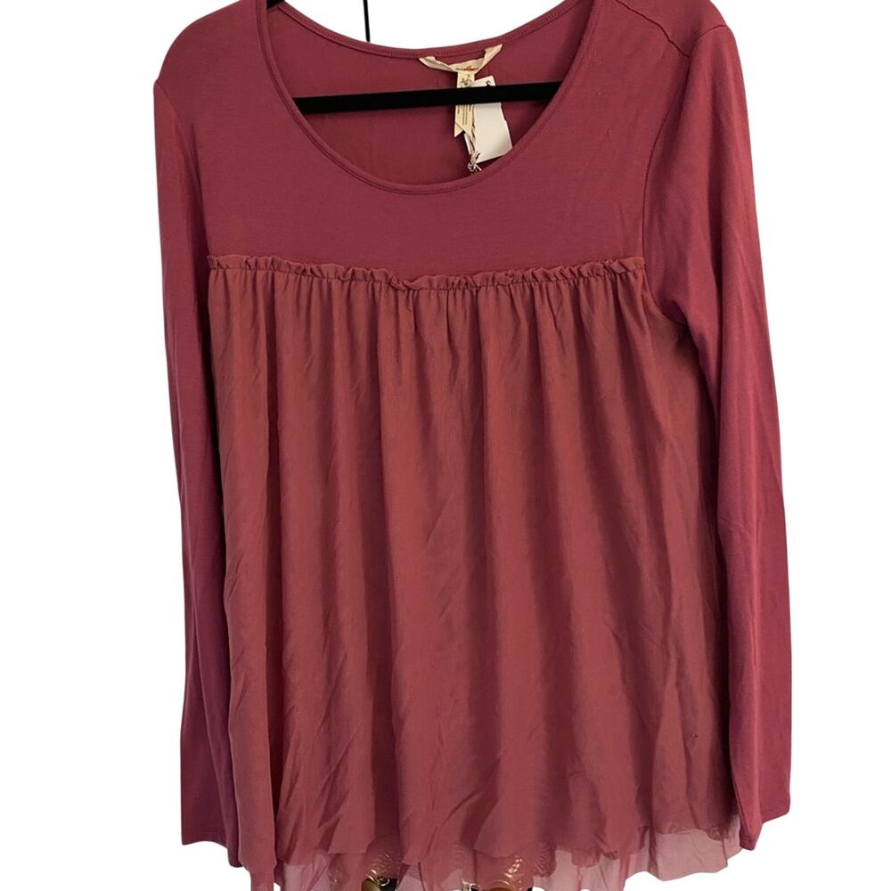Matilda Jane Size XS Mauve Long Sleeve Boho Peasant Blouse Tunic Top